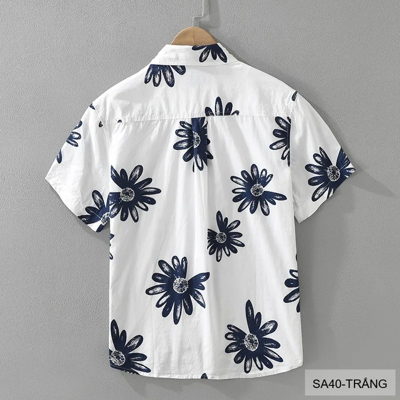 SA40 - Áo sơ mi nam tay ngắn họa tiết hoa cúc, phong cách Hàn Quốc, chất cotton thoáng mát - ảnh 8