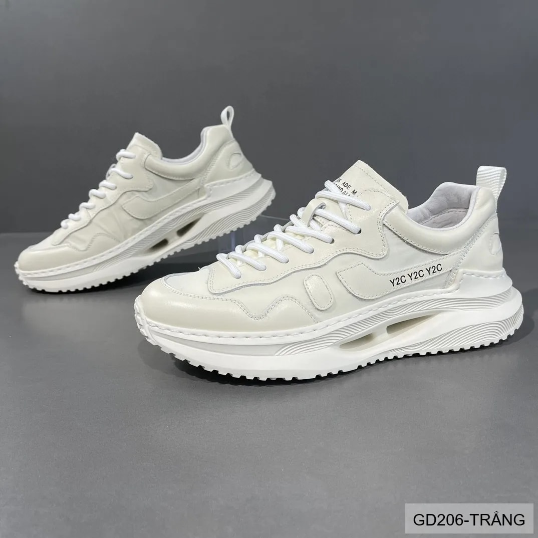GD206 - Giày nam thể thao đế dày kiểu dad shoes da bò đầu, màu trắng thời thượng - ảnh 3