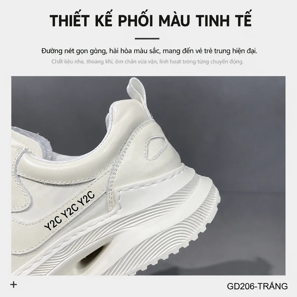 GD206 - Giày nam thể thao đế dày kiểu dad shoes da bò đầu, màu trắng thời thượng - ảnh 8