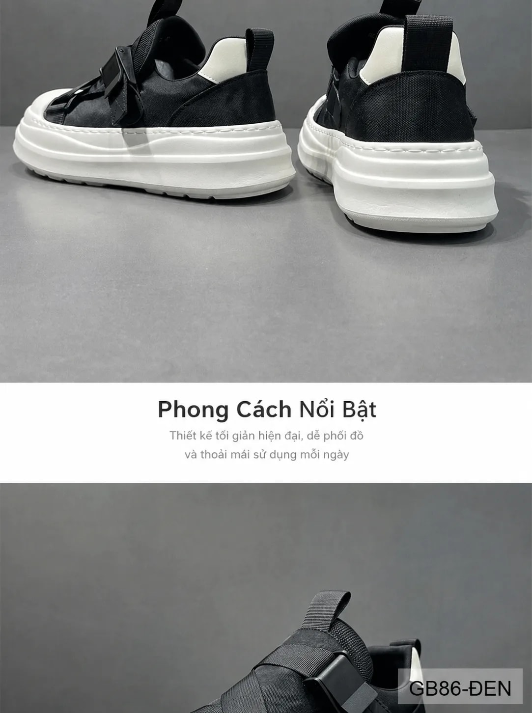GB86 - Giày vải nam kiểu Hàn, đế dày êm, khóa cài tiện lợi, màu đen trơn, thời trang casual - ảnh 9