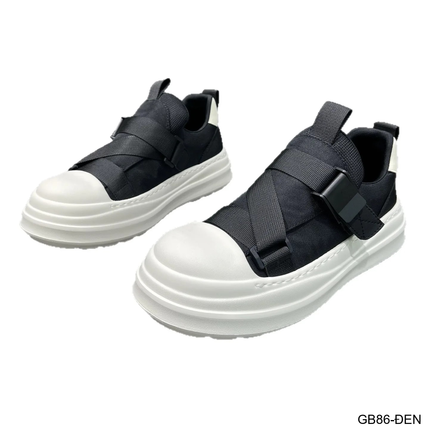 GB86 - Giày vải nam kiểu Hàn, đế dày êm, khóa cài tiện lợi, màu đen trơn, thời trang casual - ảnh 7