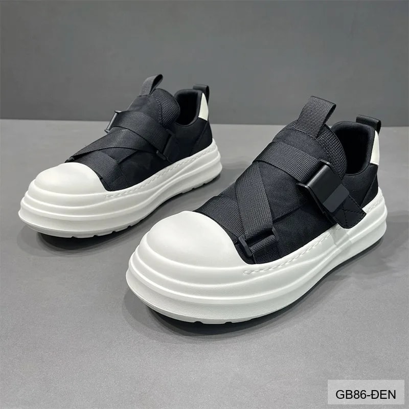 GB86 - Giày vải nam kiểu Hàn, đế dày êm, khóa cài tiện lợi, màu đen trơn, thời trang casual - ảnh 8