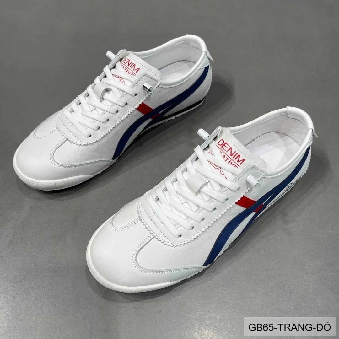 GB65 - Giày nam da bò trắng phối xanh lá đỏ đế mềm phong cách thể thao thanh lịch - ảnh 3
