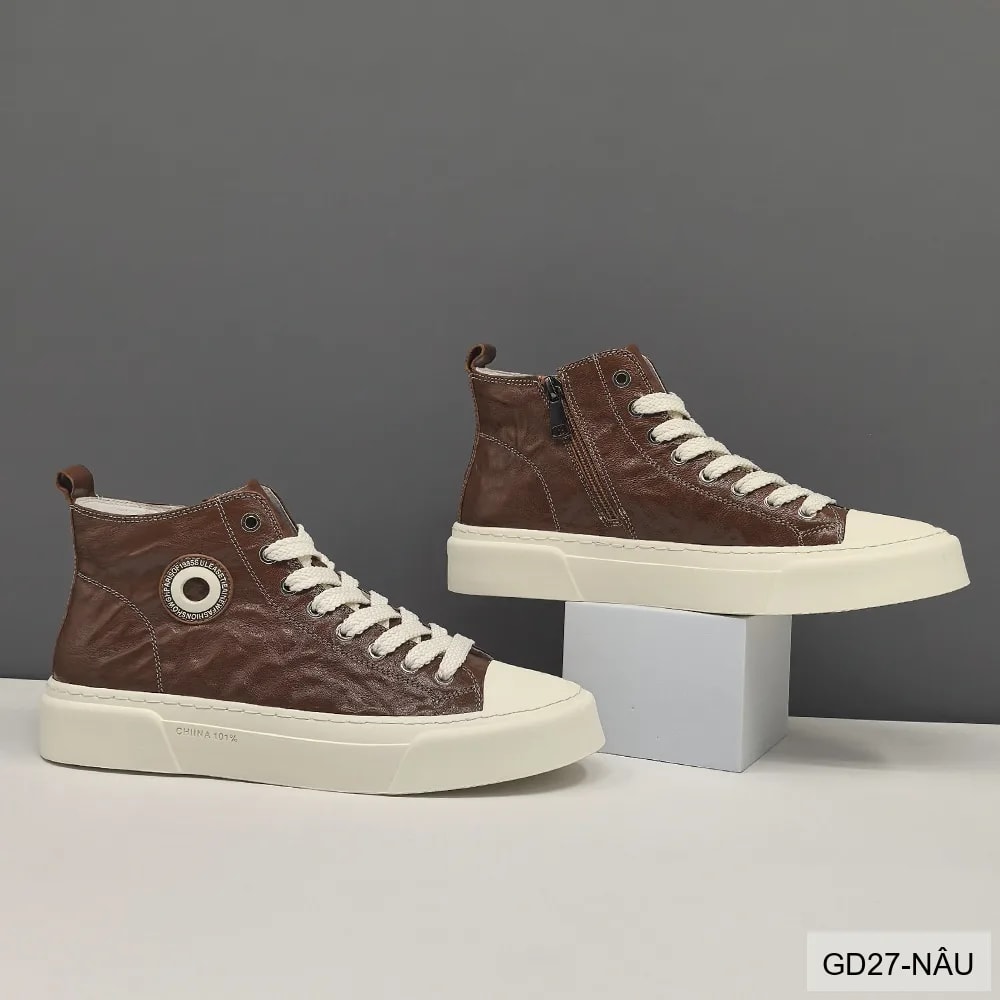 GD27 - Giày thể thao cao cổ nam da thật phối màu thời thượng, đế trắng êm ái - ảnh 5