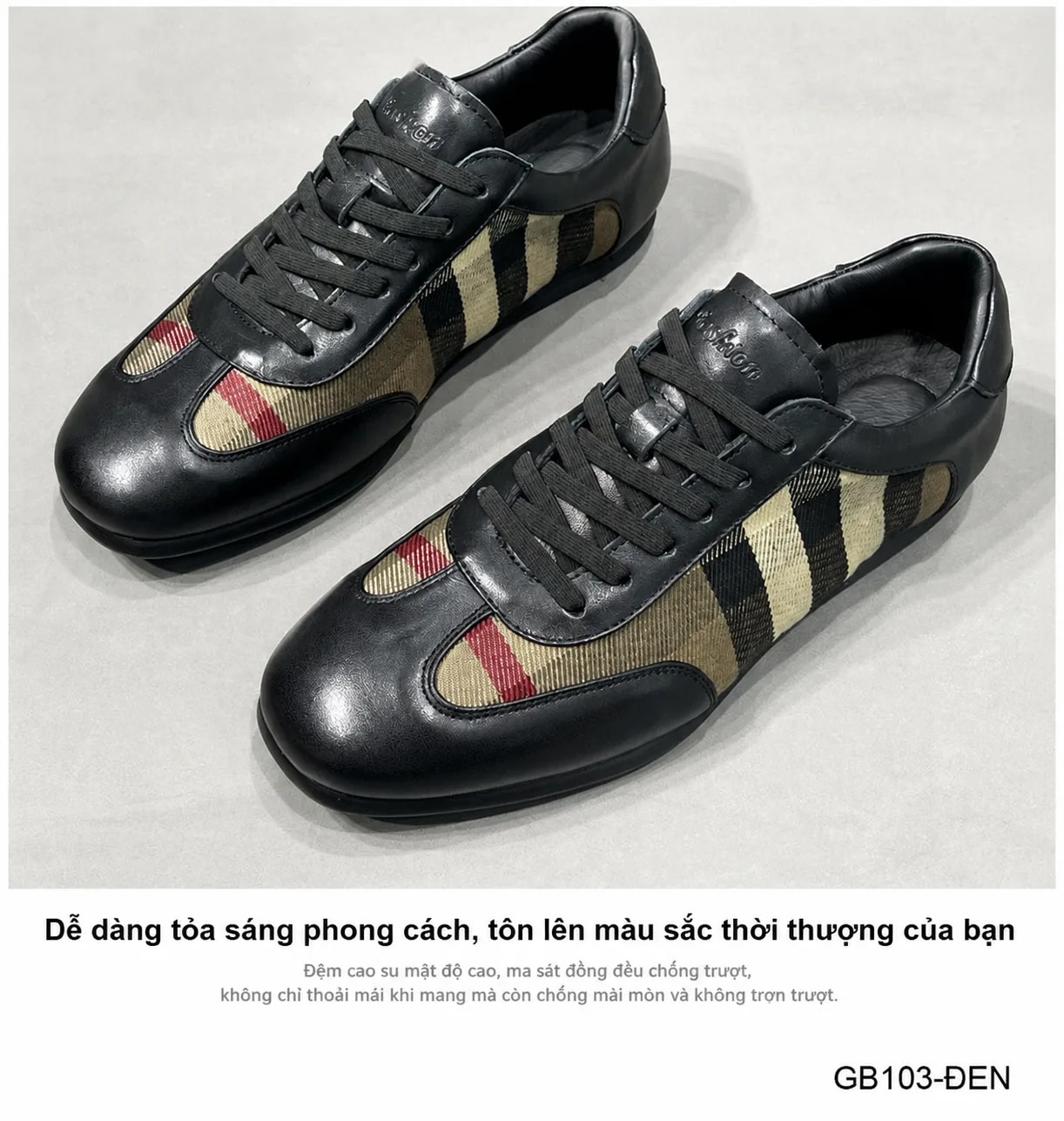 GB103 - Giày nam Dexun mùa hè 2025, da bò phối vải caro, kiểu thấp cổ, phong cách Anh, đế bằng - ảnh 8