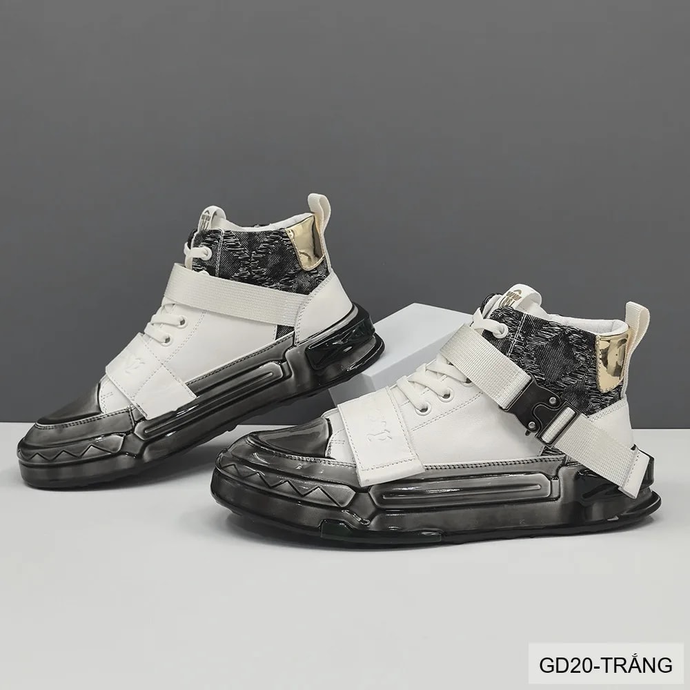 GD20 - Giày thể thao nam đế dày cao cổ phong cách retro, tăng chiều cao, thoáng khí, phối màu trắng đen - ảnh 4