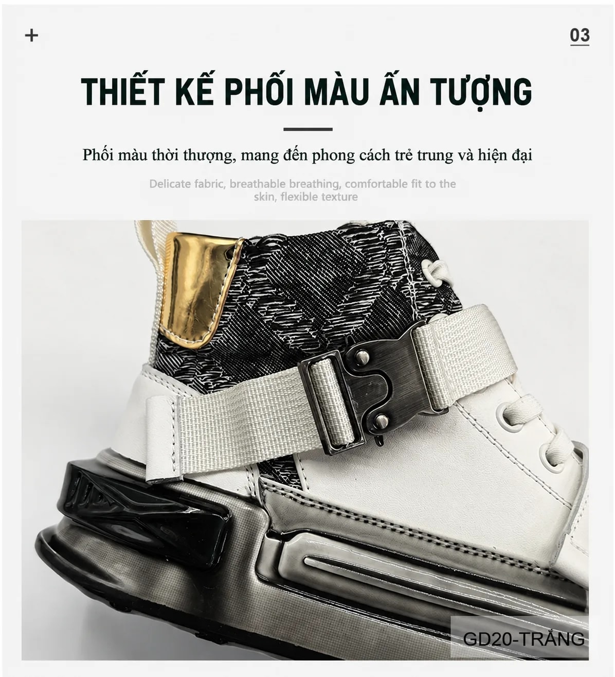 GD20 - Giày thể thao nam đế dày cao cổ phong cách retro, tăng chiều cao, thoáng khí, phối màu trắng đen - ảnh 8