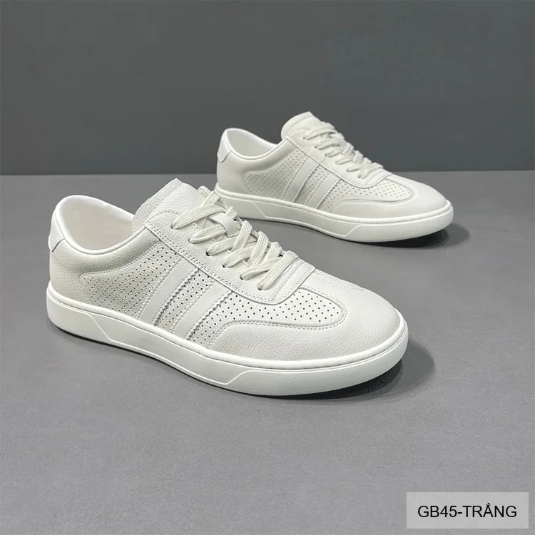 GB45 - Giày thể thao nam da thật đục lỗ thoáng khí, phong cách châu Âu sang trọng, trắng và trắng-xanh - ảnh 5