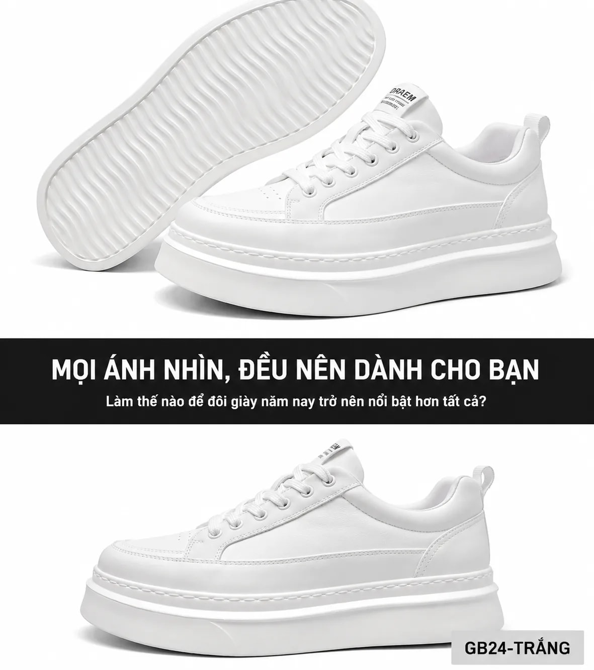 GB24 - Giày nam da thật phong cách châu Âu, trắng đen thời thượng, đế dày êm ái - ảnh 9