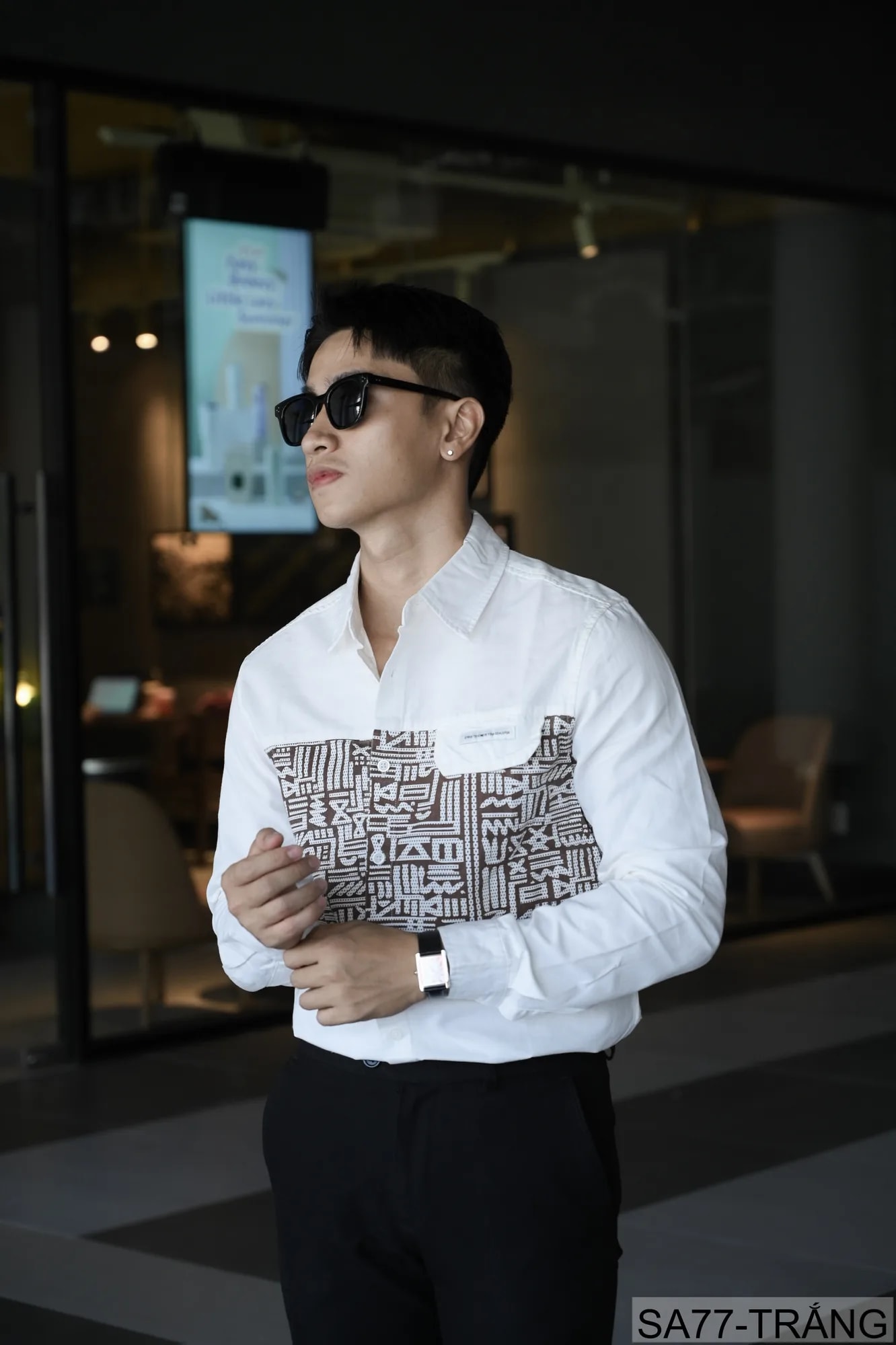 SA77 - Áo sơ mi nam dài tay phong cách Nhật, chất cotton 100%, form rộng thoải mái, họa tiết nghệ thuật độc đáo - ảnh 5