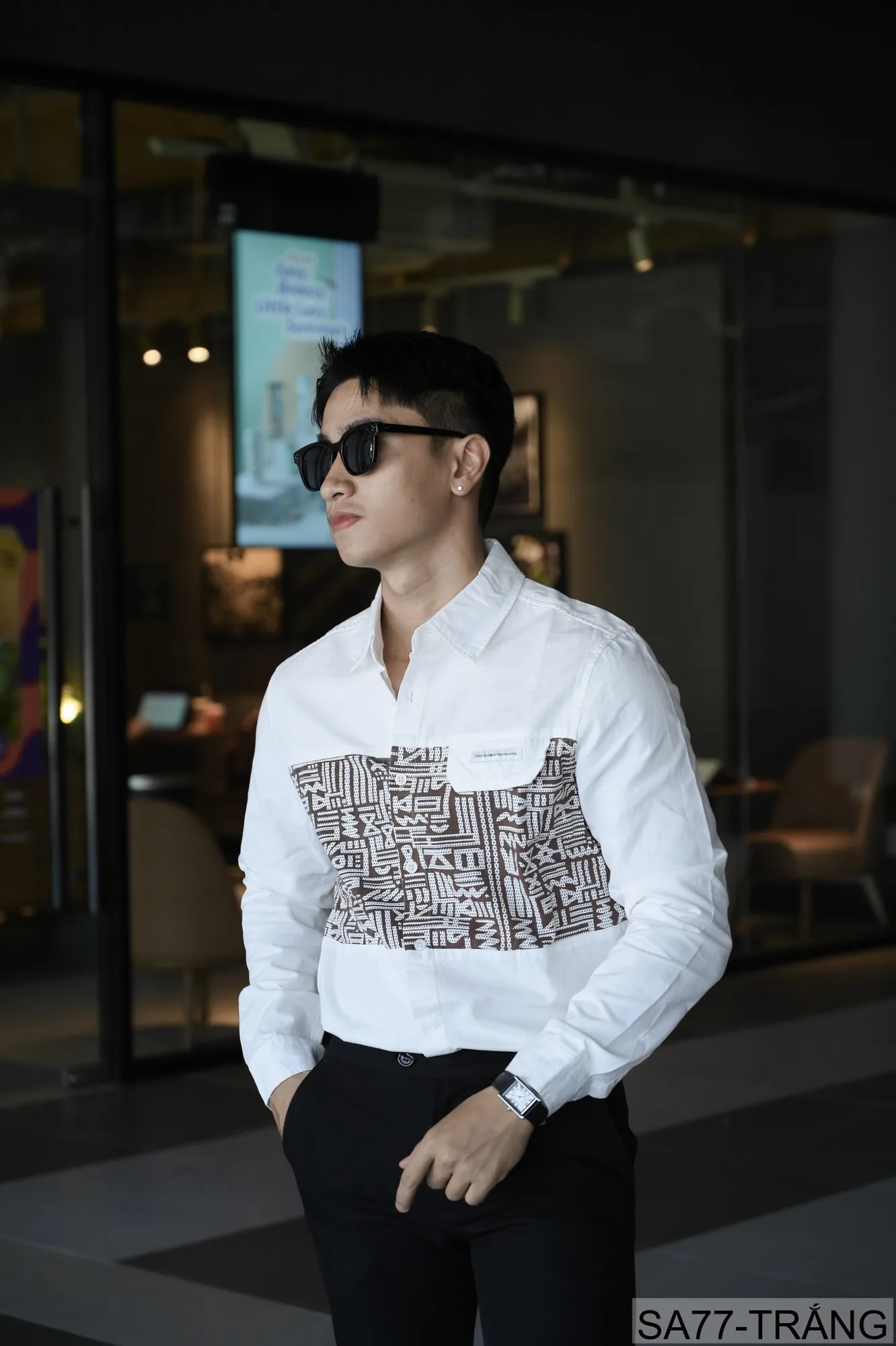SA77 - Áo sơ mi nam dài tay phong cách Nhật, chất cotton 100%, form rộng thoải mái, họa tiết nghệ thuật độc đáo - ảnh 3