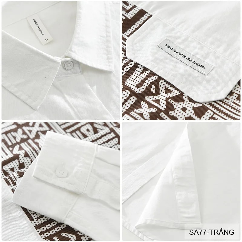 SA77 - Áo sơ mi nam dài tay phong cách Nhật, chất cotton 100%, form rộng thoải mái, họa tiết nghệ thuật độc đáo - ảnh 7