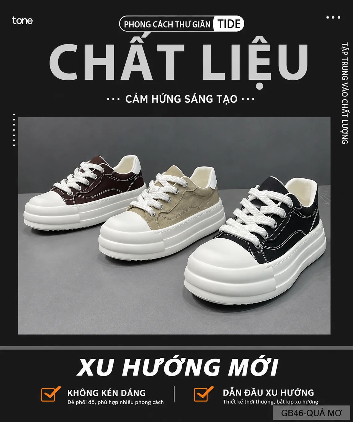 GB46 - Giày nam vải đế dày tăng chiều cao, kiểu dáng thời trang đường phố, phối màu Quả Mơ - Rượu Vang Đỏ - Đen - ảnh 5