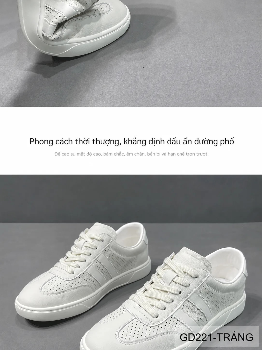 GD221 - Giày thể thao nam da thật đục lỗ, phong cách châu Âu, trắng sang trọng, thoáng khí mùa hè - ảnh 6