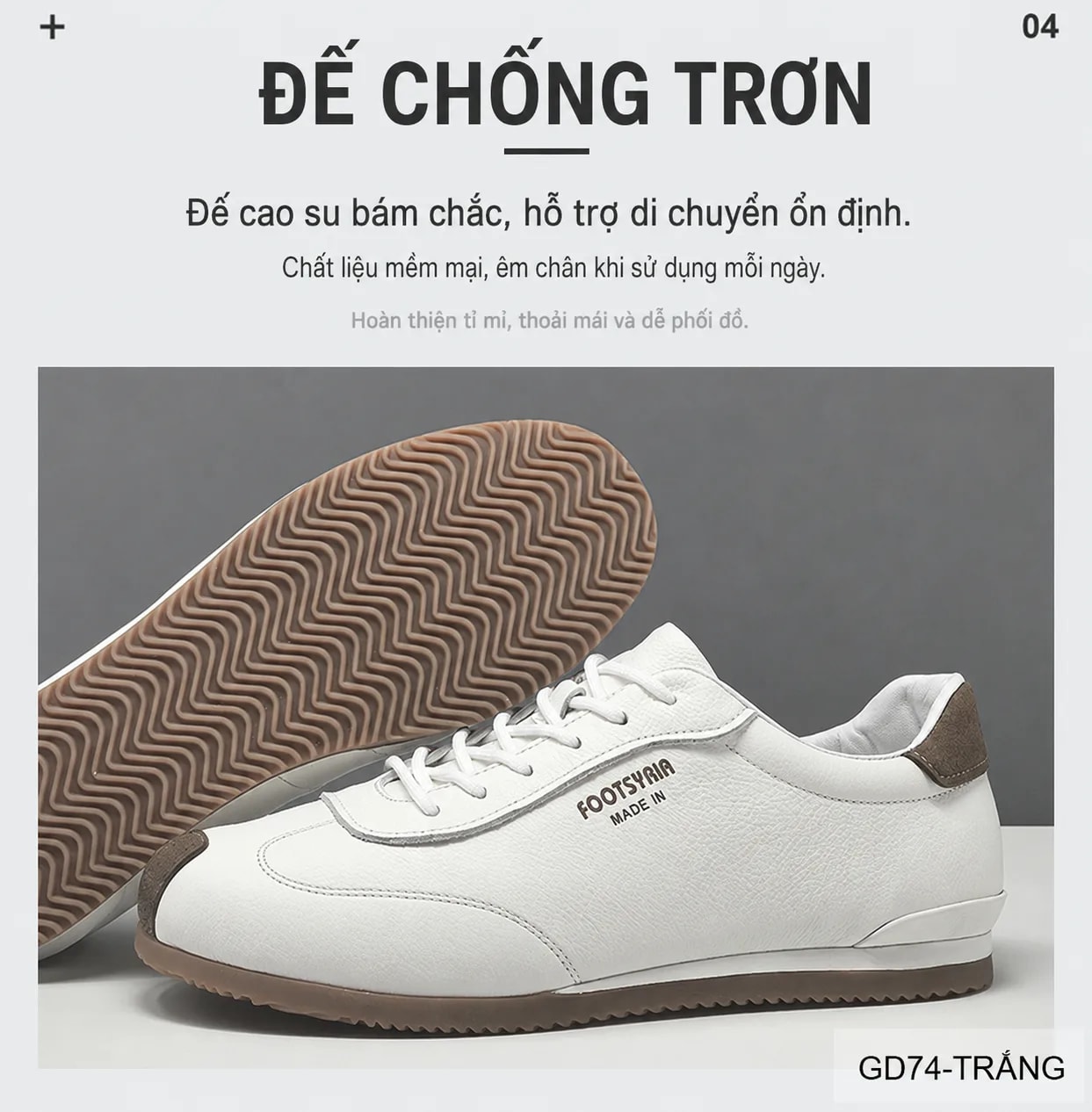 GD74 - Giày thể thao nam da thật cao cấp phong cách Hàn, phối màu khối trắng đen sang trọng - ảnh 8
