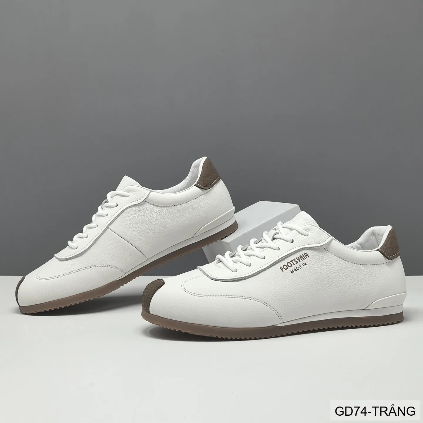 GD74 - Giày thể thao nam da thật cao cấp phong cách Hàn, phối màu khối trắng đen sang trọng - ảnh 4
