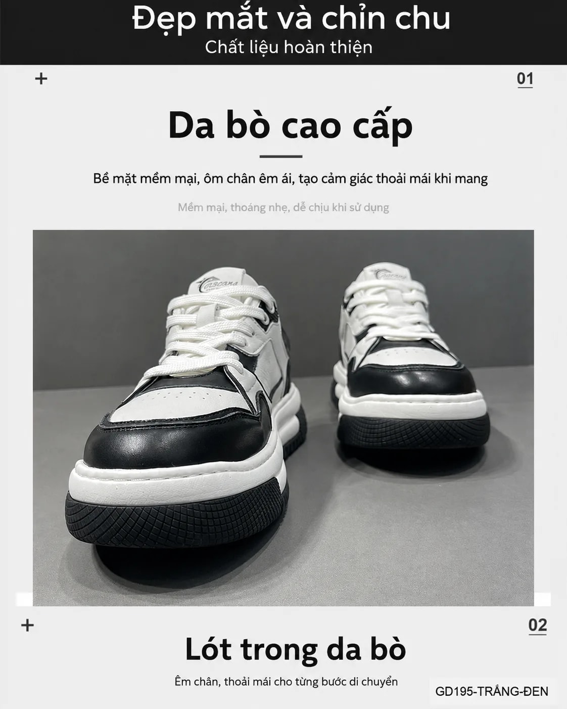 GD195 - Giày nam da bò cao cấp phối màu trắng đen, kiểu dáng thể thao casual thời thượng 2026 - ảnh 6