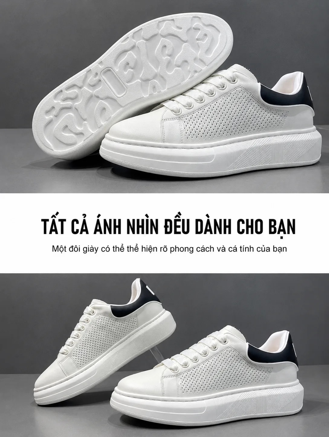 GB115 - Giày thể thao nam trắng đế dày thời trang, chất liệu da bò thoáng khí, phối màu đỏ đen - ảnh 5