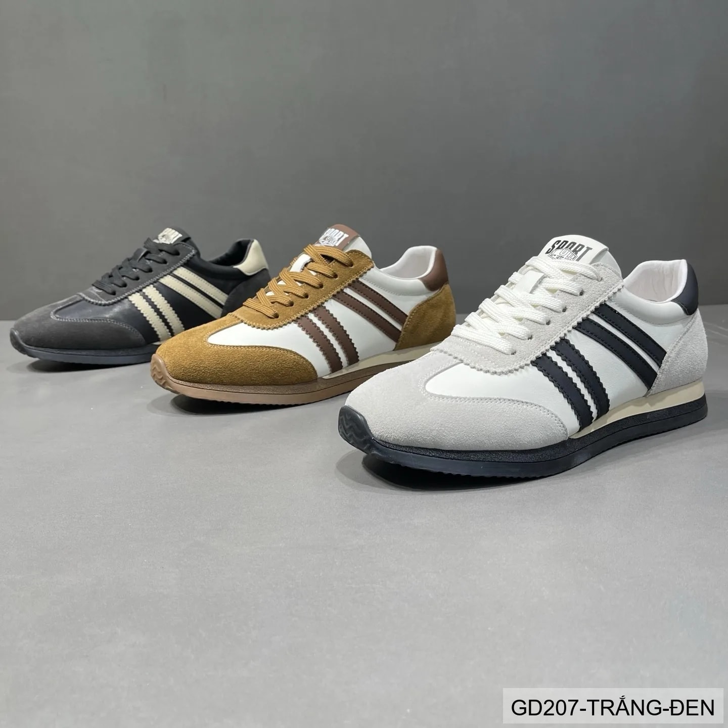 GD207 - Giày thể thao nam cổ thấp kiểu dad shoes, phối 3 sọc, đế bằng, thoáng khí, đa dụng cho hàng ngày - ảnh 4