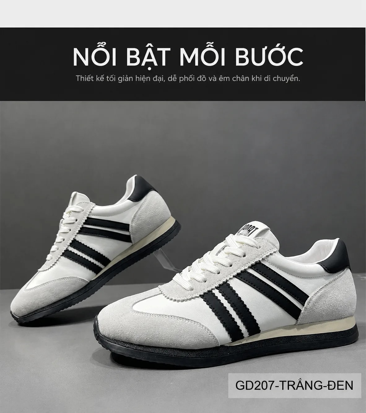 GD207 - Giày thể thao nam cổ thấp kiểu dad shoes, phối 3 sọc, đế bằng, thoáng khí, đa dụng cho hàng ngày - ảnh 6