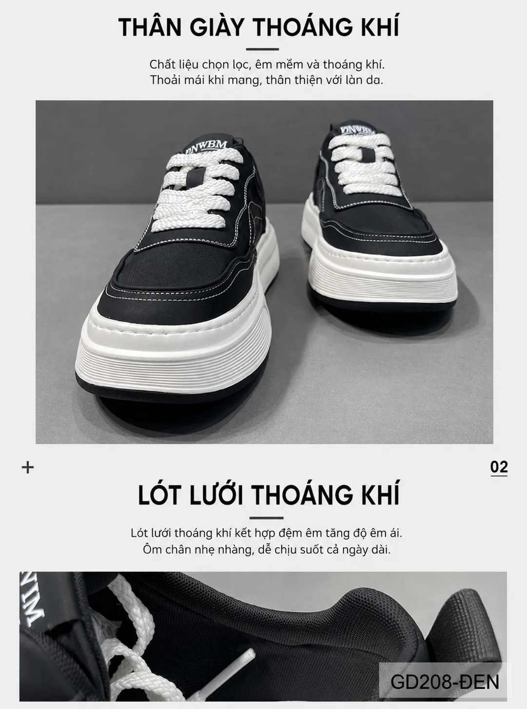 GD208 - Giày vải nam đế cao tăng chiều cao, phong cách thời trang, thoáng khí nhẹ nhàng - ảnh 5