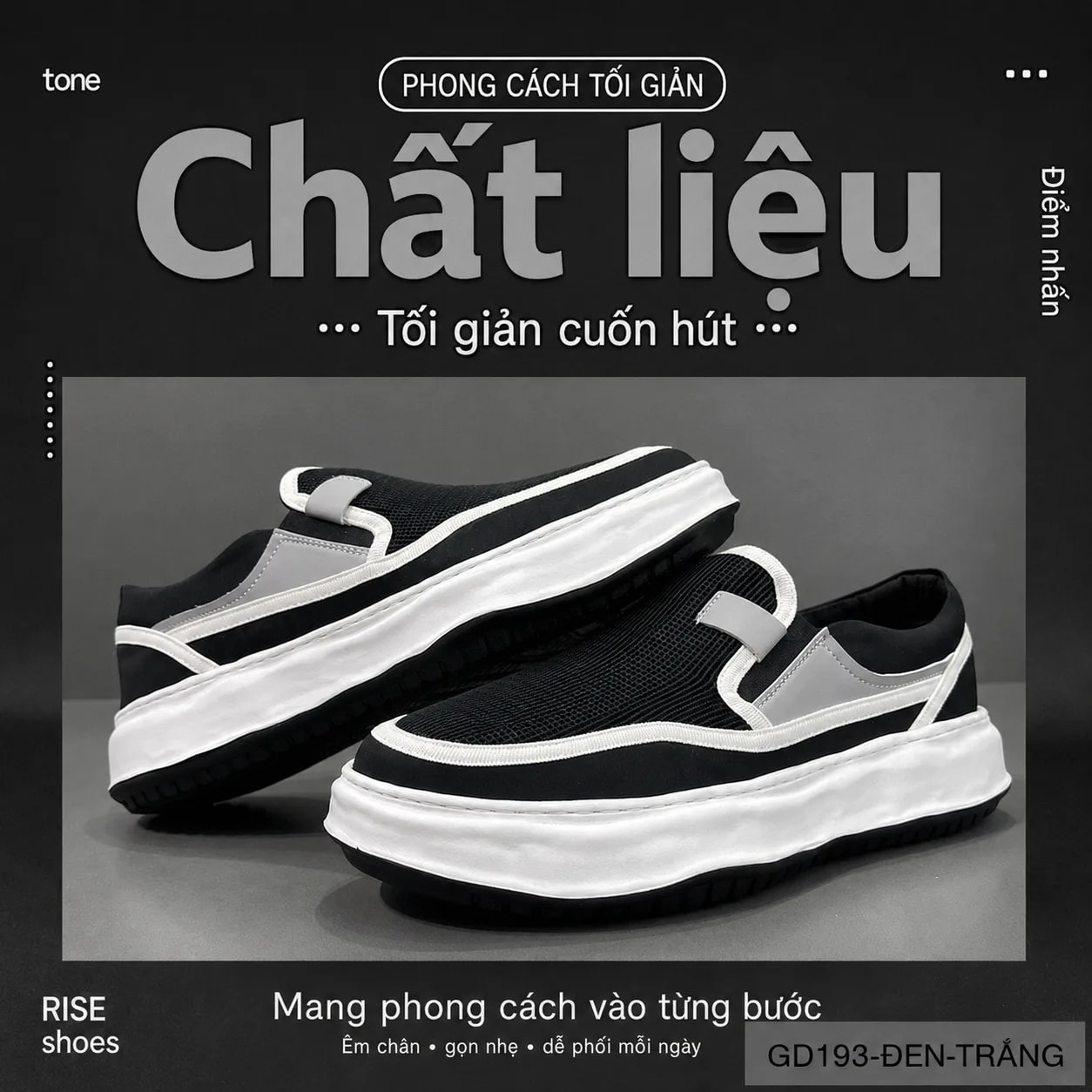 GD193 - Giày thể thao nam đế dày phối màu đen trắng phong cách thường ngày - ảnh 8