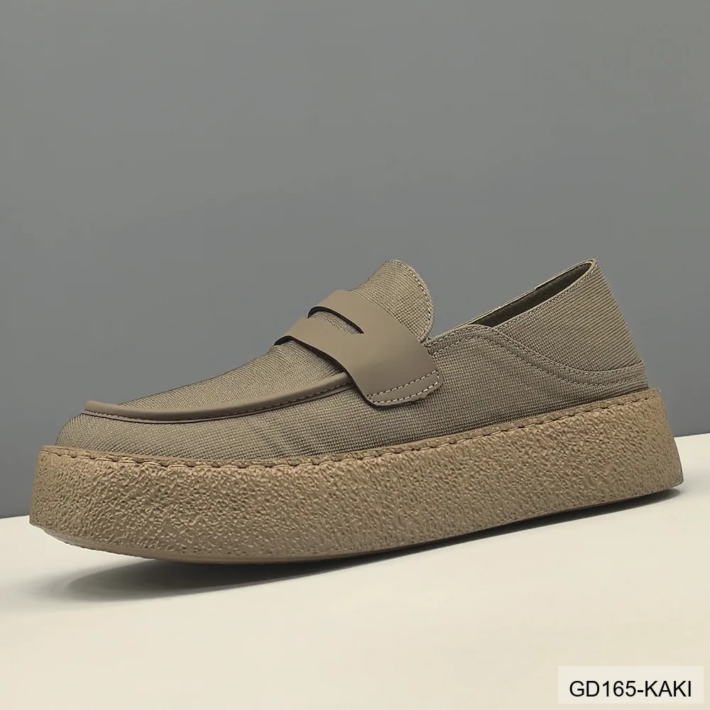 GD165 - Giày Nam Mũi Tròn Đế Bệt Phong Cách Thời Trang Kaki Đen - ảnh 3
