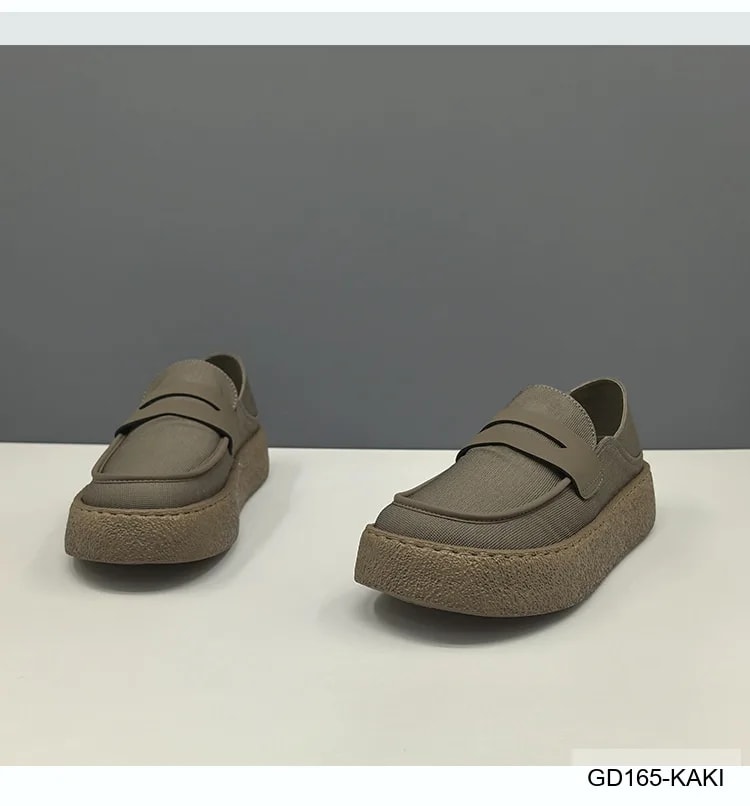 GD165 - Giày Nam Mũi Tròn Đế Bệt Phong Cách Thời Trang Kaki Đen - ảnh 7