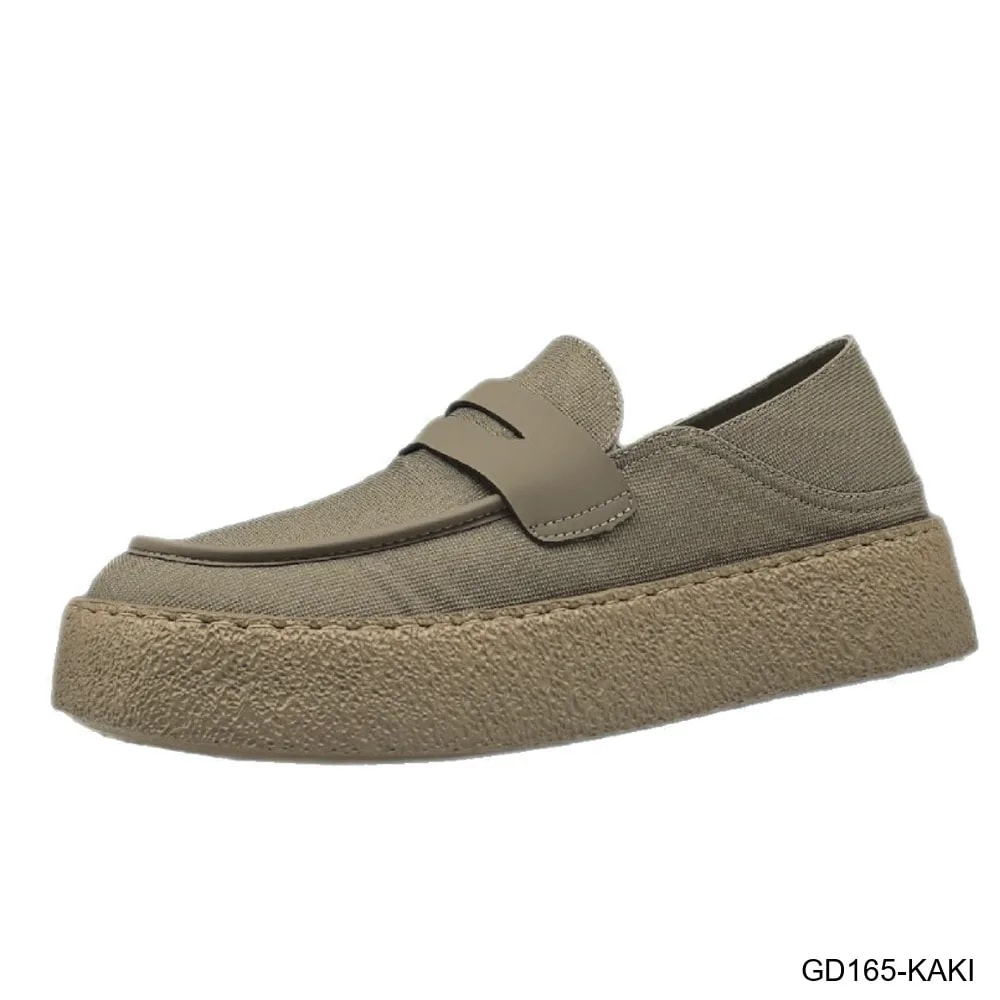 GD165 - Giày Nam Mũi Tròn Đế Bệt Phong Cách Thời Trang Kaki Đen - ảnh 6