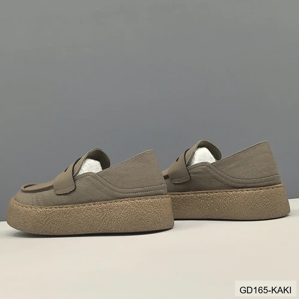 GD165 - Giày Nam Mũi Tròn Đế Bệt Phong Cách Thời Trang Kaki Đen - ảnh 5