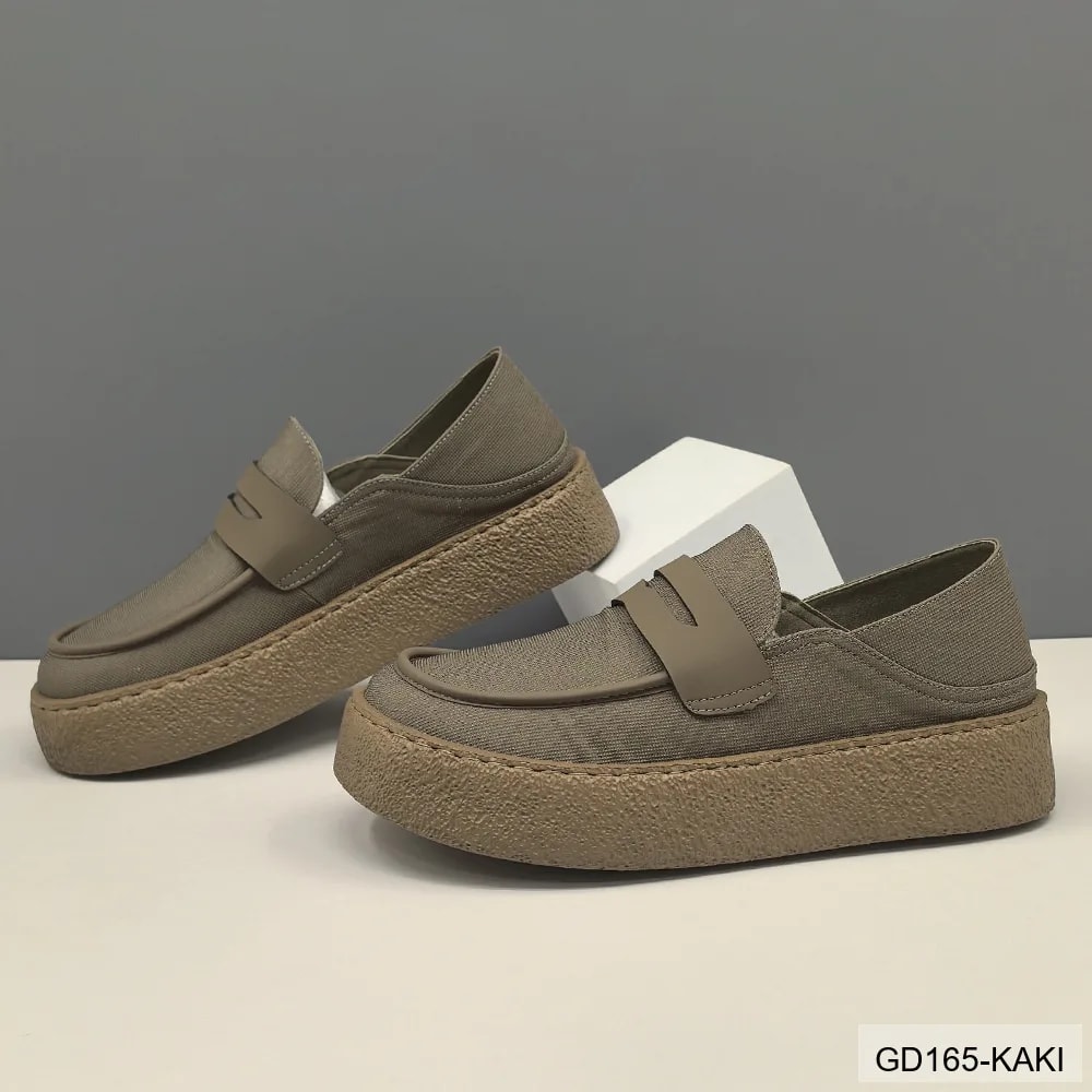 GD165 - Giày Nam Mũi Tròn Đế Bệt Phong Cách Thời Trang Kaki Đen - ảnh 4