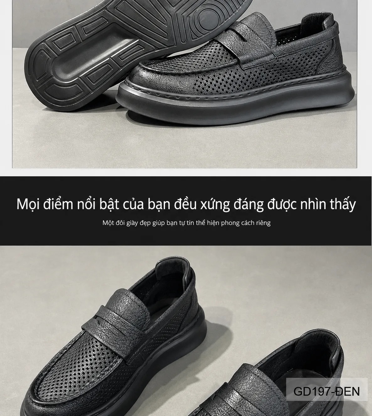GD197 - Giày lười nam mùa hè da mềm đục lỗ thoáng khí phong cách giản dị - ảnh 11