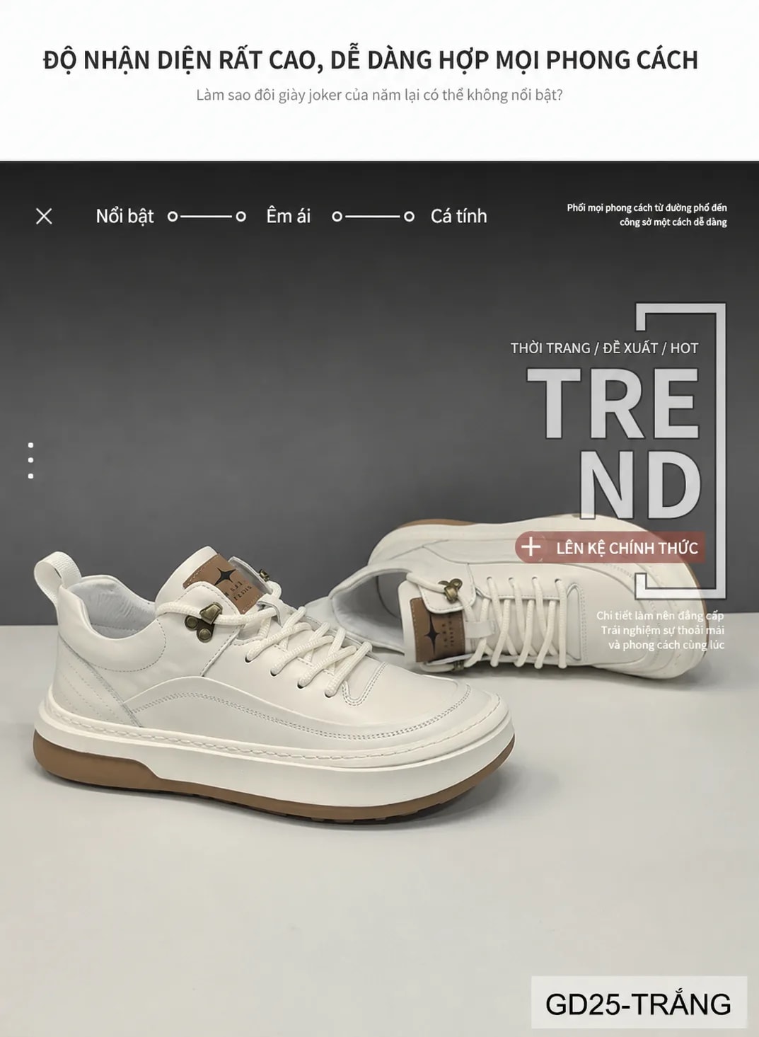 GD25 - Giày nam da thật kiểu dad shoes, thoáng khí, tăng chiều cao, phối màu trơn sang trọng - ảnh 6