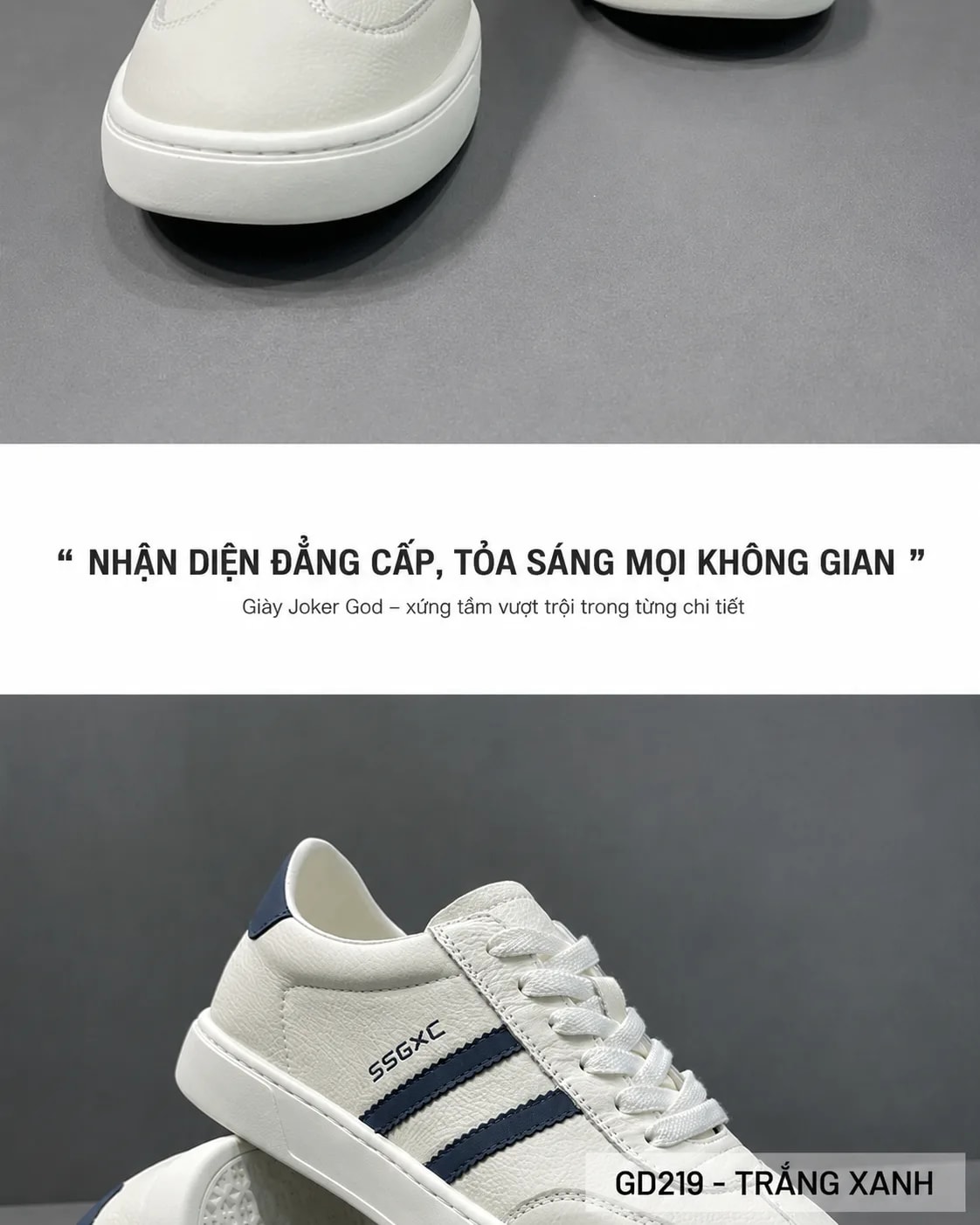 GD219 - Giày thể thao nam cổ thấp da thật trắng phối màu xanh đỏ thời trang - ảnh 5