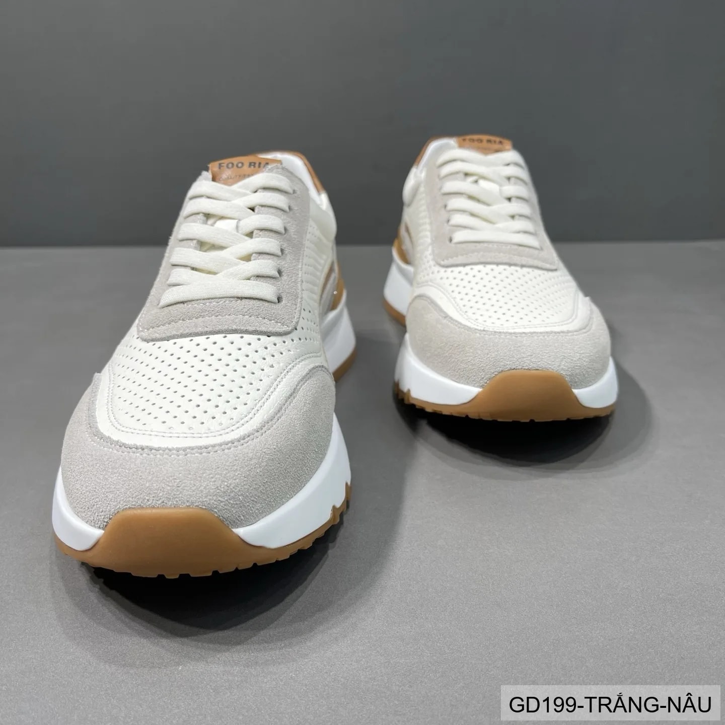 GD199 - Giày thể thao nam casual da thật đục lỗ thoáng khí, phối màu trắng nâu, mẫu mới 2026 - ảnh 5
