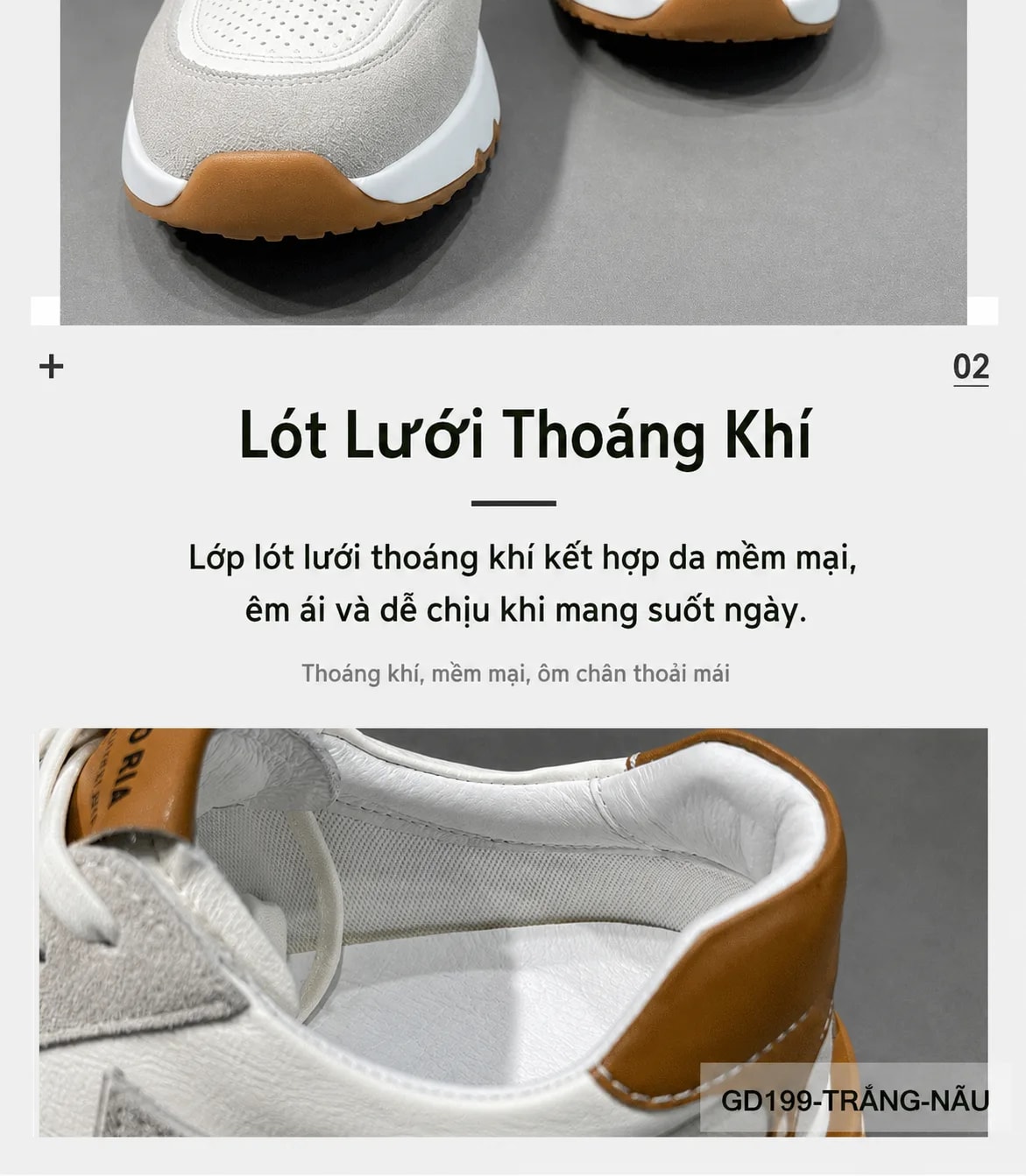 GD199 - Giày thể thao nam casual da thật đục lỗ thoáng khí, phối màu trắng nâu, mẫu mới 2026 - ảnh 9