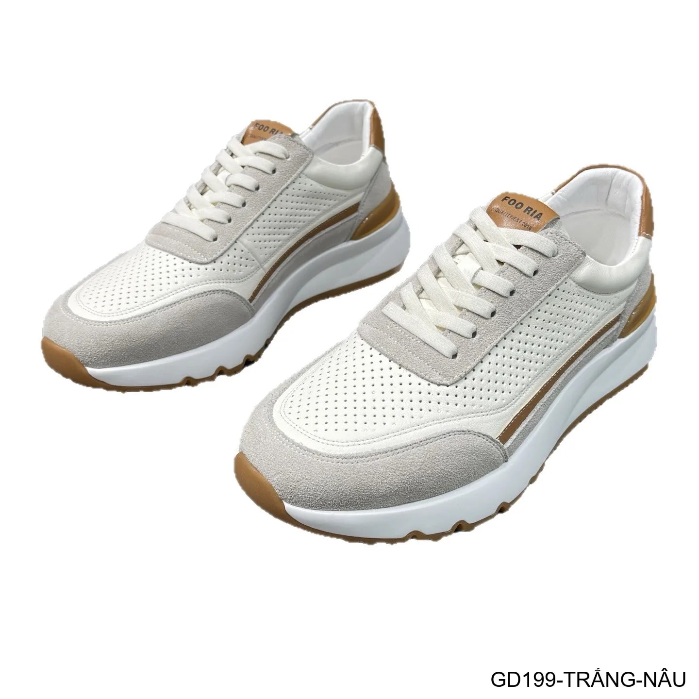 GD199 - Giày thể thao nam casual da thật đục lỗ thoáng khí, phối màu trắng nâu, mẫu mới 2026 - ảnh 7
