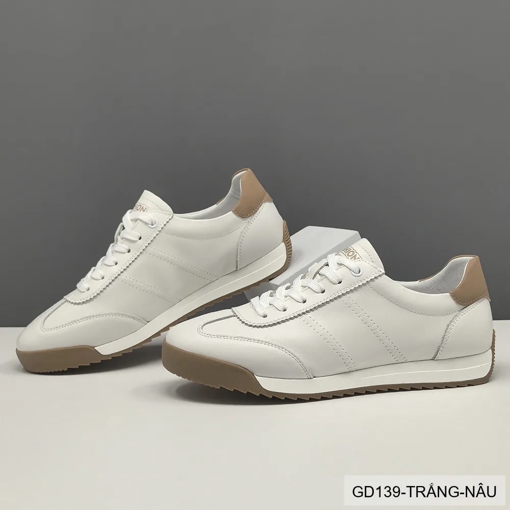 GD139 - Giày thể thao nam da thật phối màu trắng sang trọng, đế thấp êm chân - ảnh 4