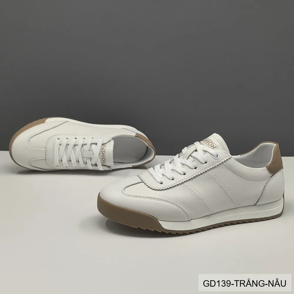 GD139 - Giày thể thao nam da thật phối màu trắng sang trọng, đế thấp êm chân - ảnh 5