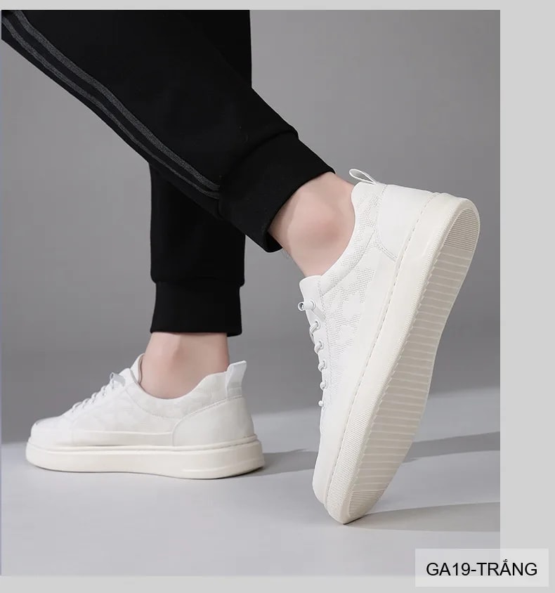 GA19 - Giày da thật nam Lin Sen, mẫu mới 2026, sneaker trắng đen thời trang, đế bằng êm chân - ảnh 7