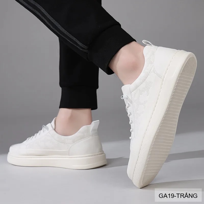 GA19 - Giày da thật nam Lin Sen, mẫu mới 2026, sneaker trắng đen thời trang, đế bằng êm chân - ảnh 4