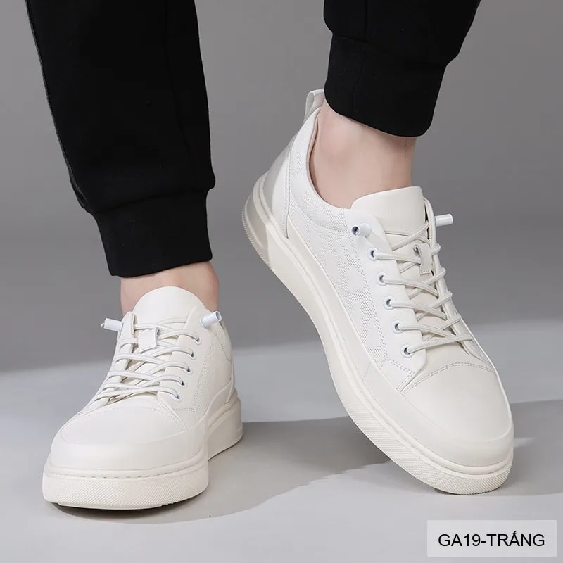 GA19 - Giày da thật nam Lin Sen, mẫu mới 2026, sneaker trắng đen thời trang, đế bằng êm chân - ảnh 3