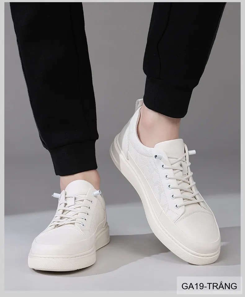 GA19 - Giày da thật nam Lin Sen, mẫu mới 2026, sneaker trắng đen thời trang, đế bằng êm chân - ảnh 6
