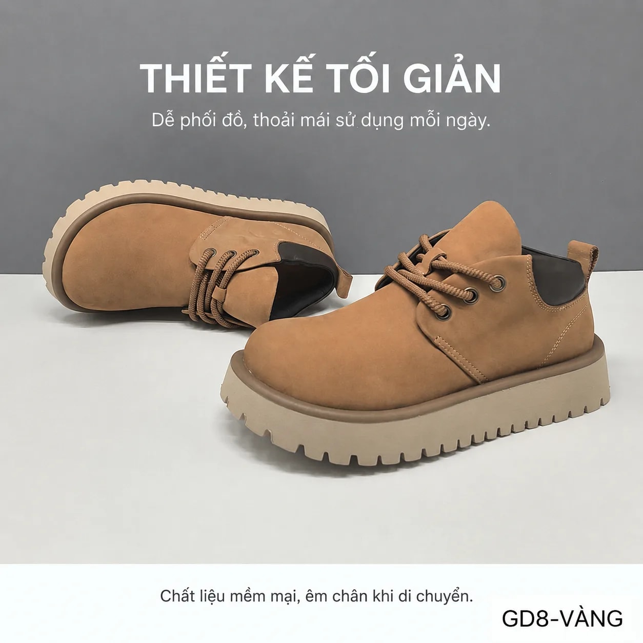 GD8 - Giày Thể Thao Nam Đế Dày Phong Cách Retro - Vàng Đen - ảnh 7