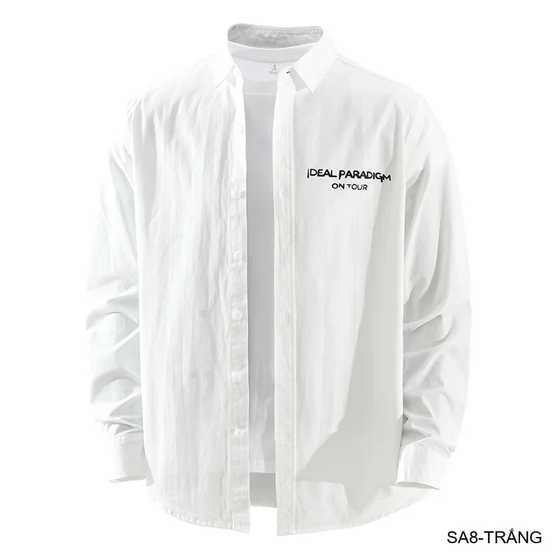 SA8 - Áo sơ mi nam dài tay phong cách, in chữ cá tính, chất cotton mềm mại, dáng rộng thoải mái - ảnh 3