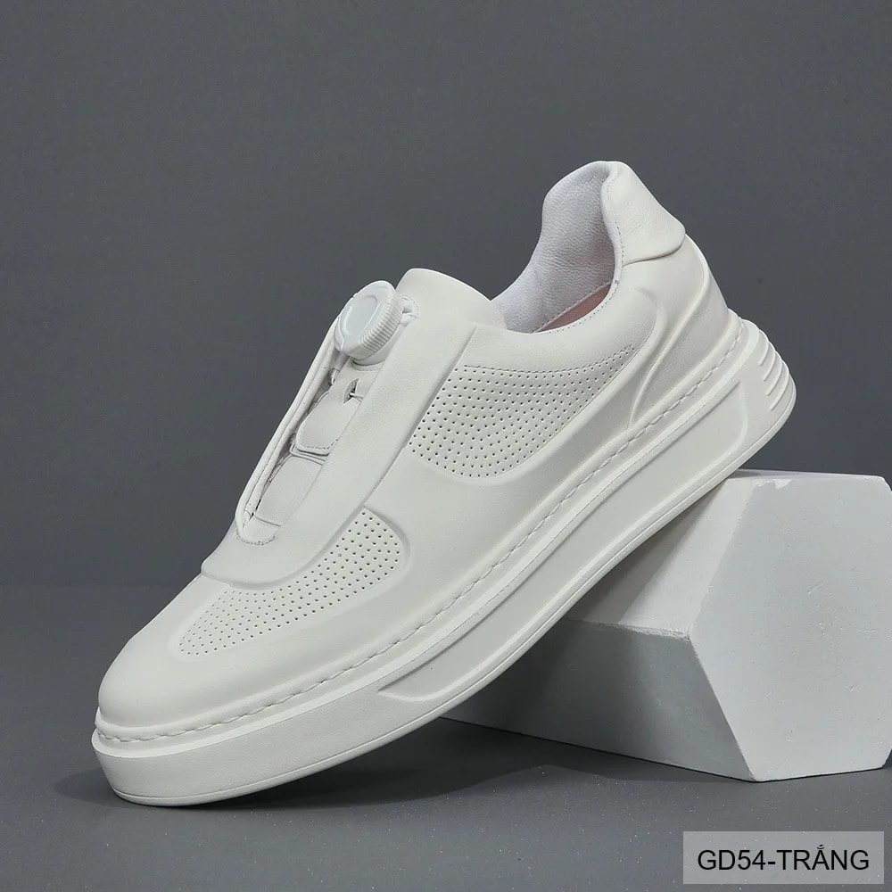 GD54 - Giày thể thao nam da thật thiết kế lười khóa xoay thời thượng trắng đen - ảnh 2