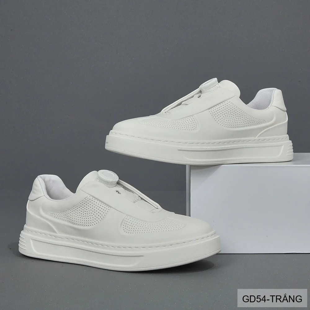GD54 - Giày thể thao nam da thật thiết kế lười khóa xoay thời thượng trắng đen - ảnh 4