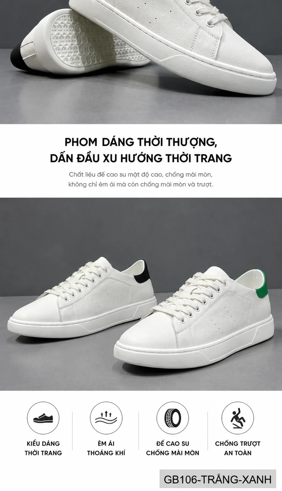 GB106 - Giày nam da thật trắng phong cách Châu Âu, phối màu xanh đen, thoáng khí, đa năng cho mọi dịp - ảnh 6