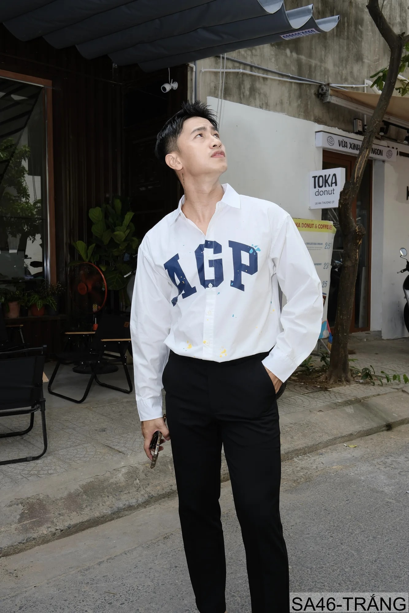 SA46 - Áo sơ mi nam dài tay in chữ AGP phong cách streetwear, dáng rộng, chất cotton thoải mái - ảnh 2