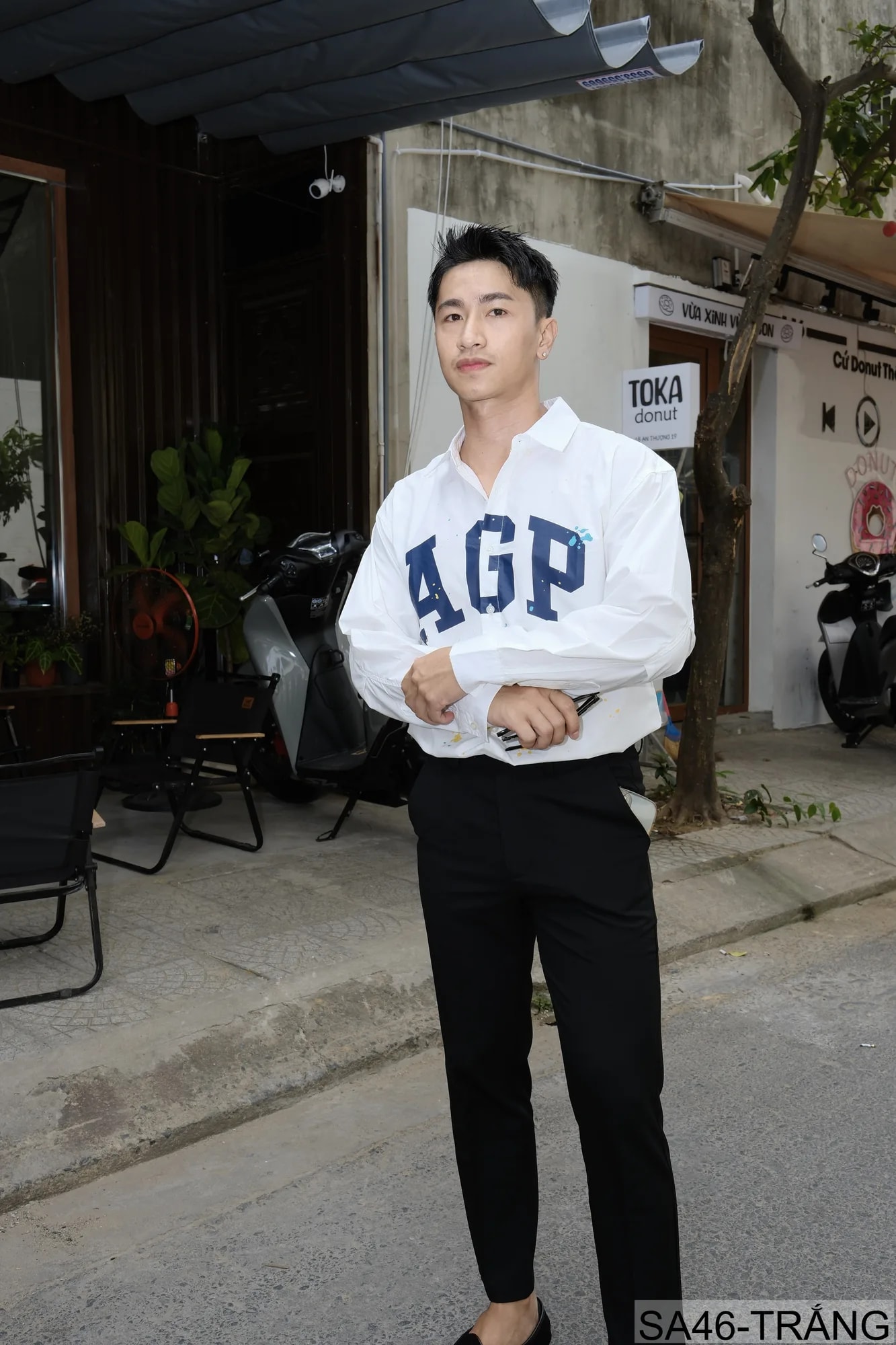 SA46 - Áo sơ mi nam dài tay in chữ AGP phong cách streetwear, dáng rộng, chất cotton thoải mái - ảnh 3